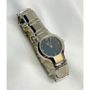 Bulova Classic 96L39 Black Dial Silver Tone Band Ladies Watch NEW Battery